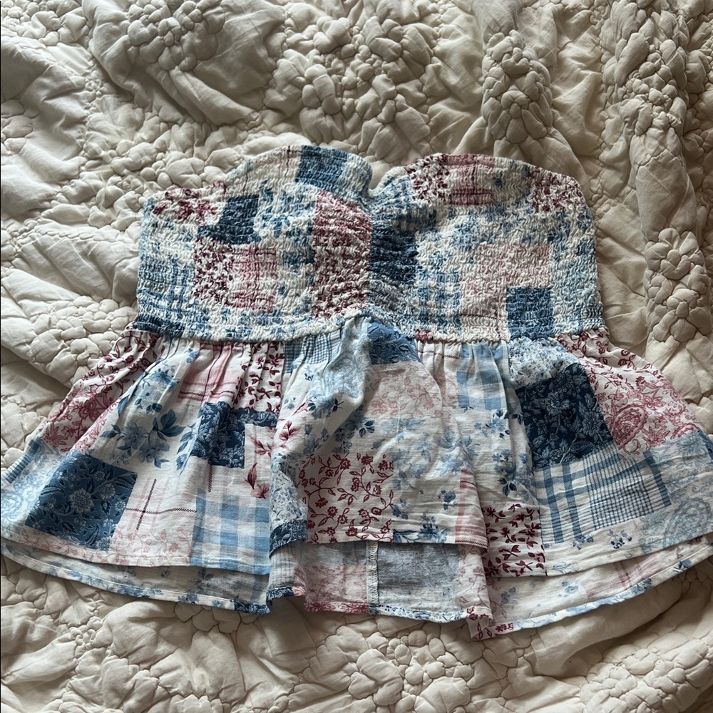 American Eagle Outfitters Patchwork Tube Top - Blue and Red